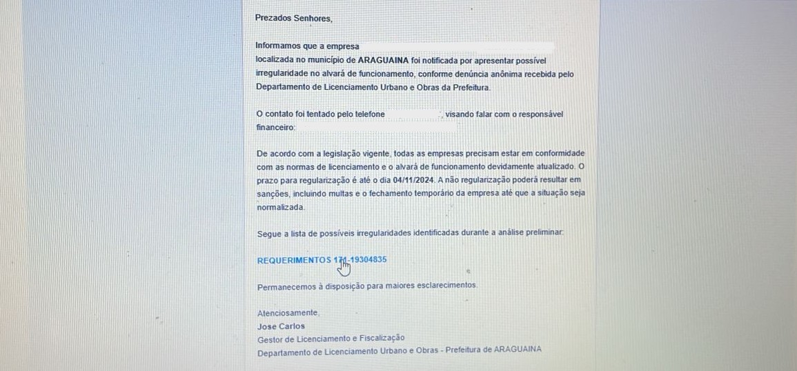 Mensagens falsas têm sido enviadas por golpistas se passando pelo Departamento Municipal de Postura e Edificações (Demupe) pedem que o cidadão clique em um link para confirmar dados